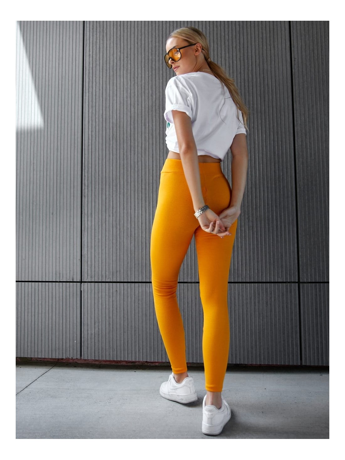 Ribbed women\'s leggings made of mustard cotton TS10 - Online store - Boutique